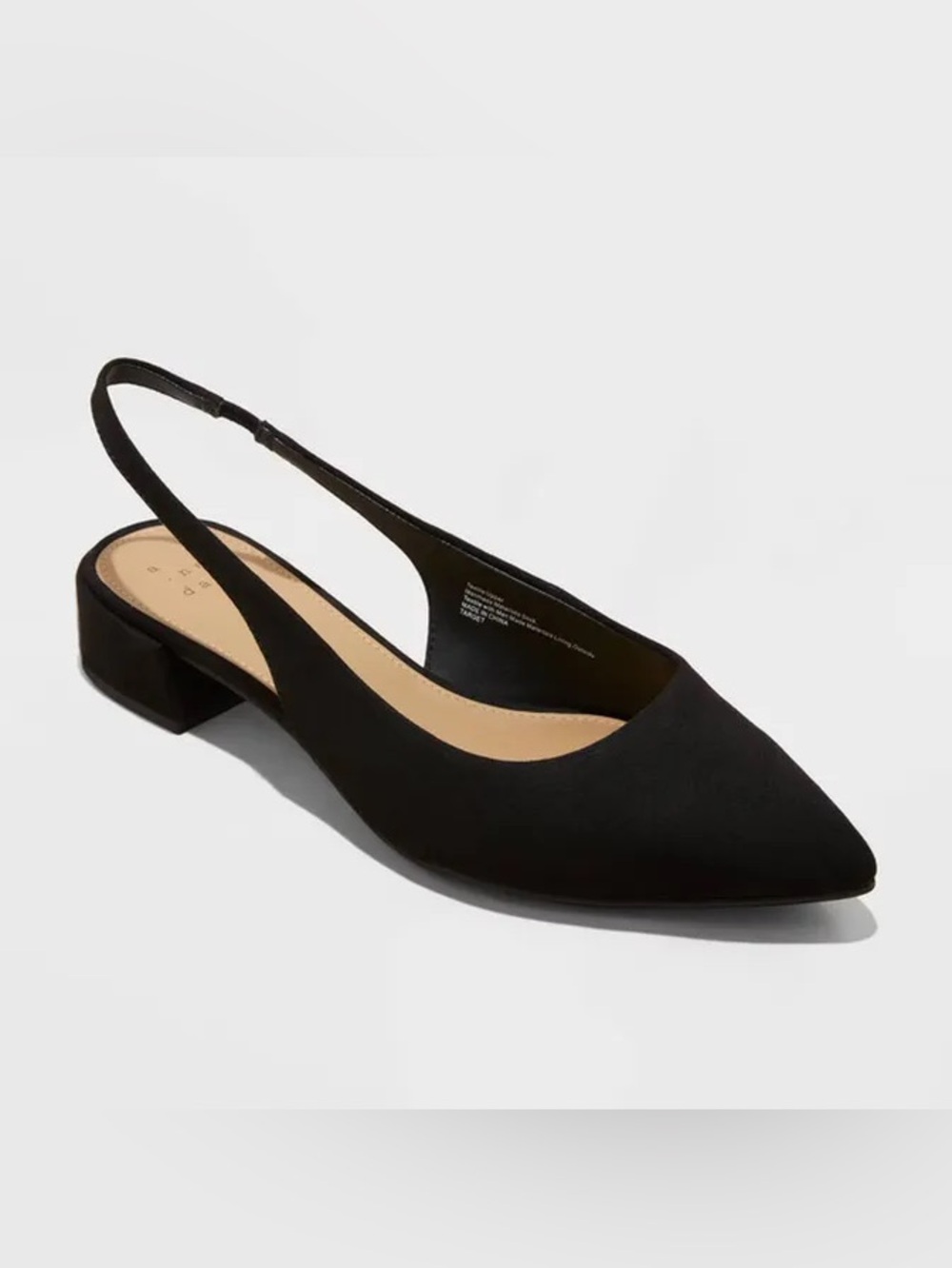 A New Day Elle Slingback Pointed Toe low heel Pumps - Black Suede